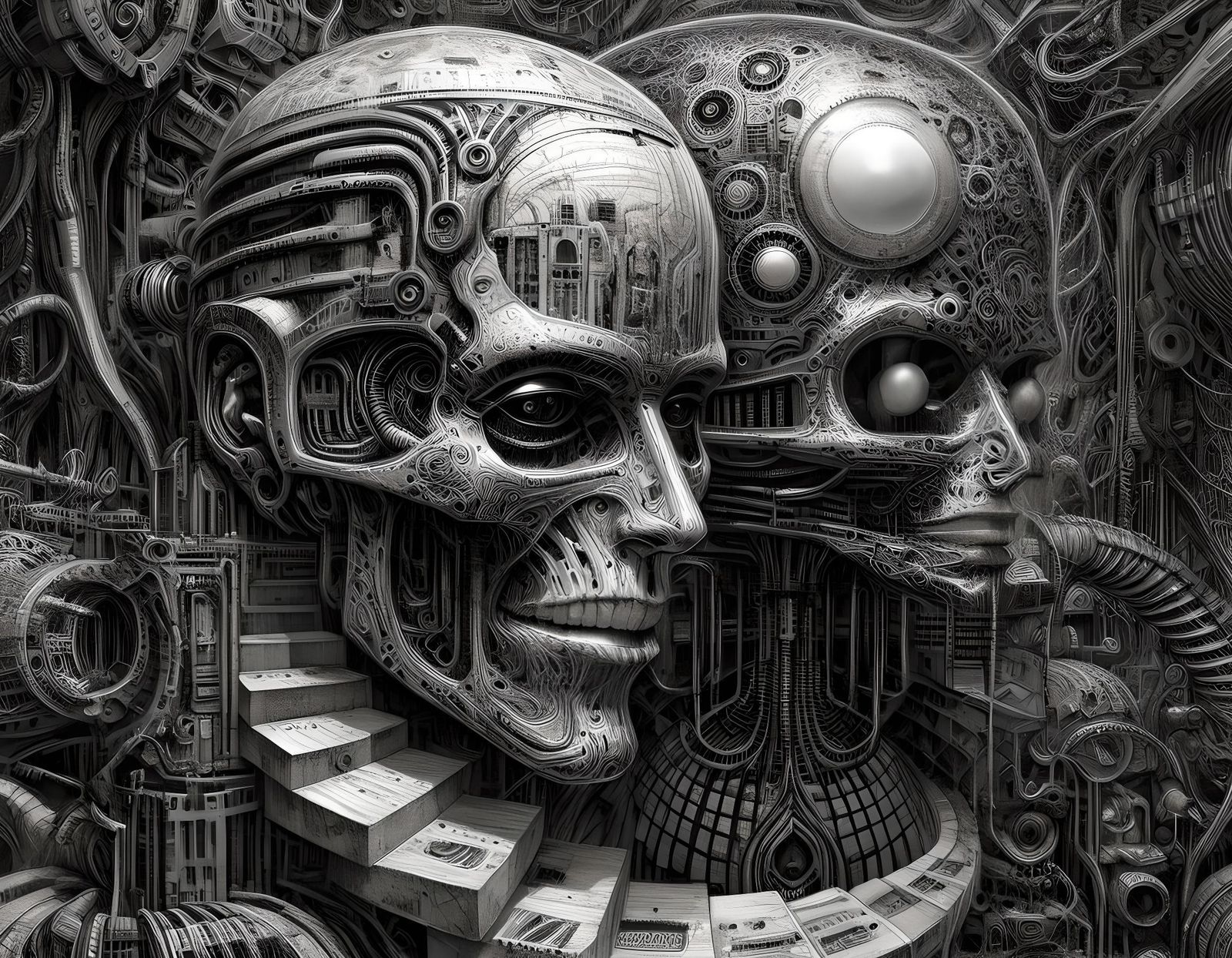 AI Singularity: Surreal Cyborg Uprising Drawing
