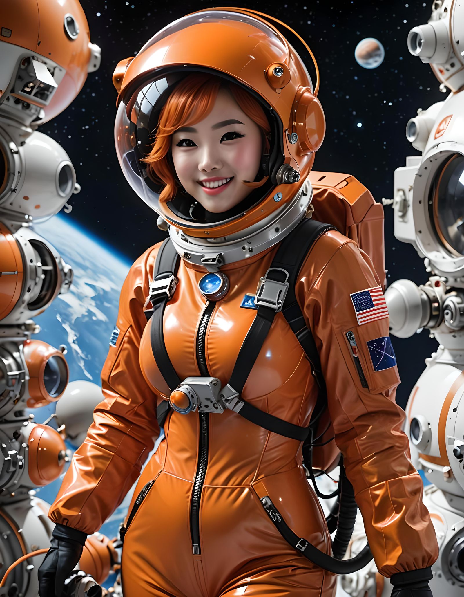 Chinese Taikonaut in Orange Spacesuit Ready for EVA
