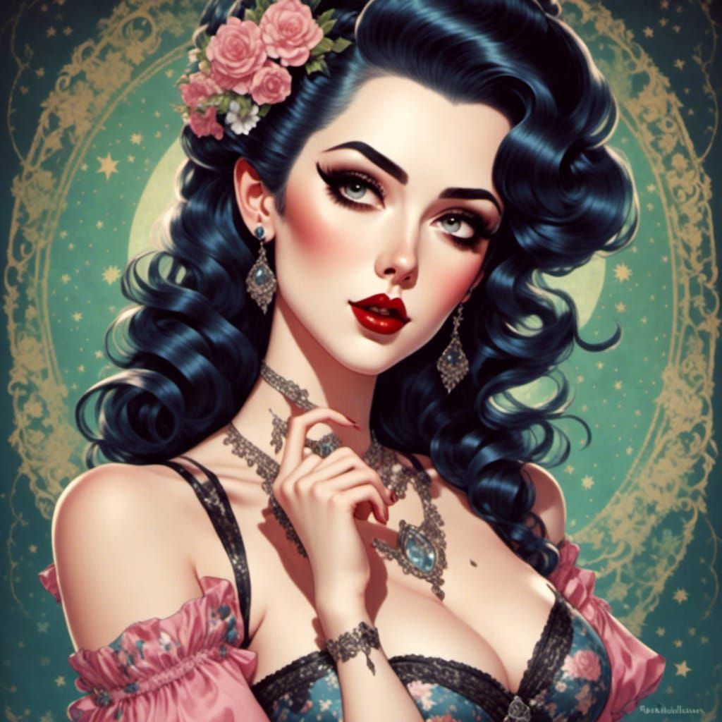 Retro Anime Pinup with Dark Fantasy Elements