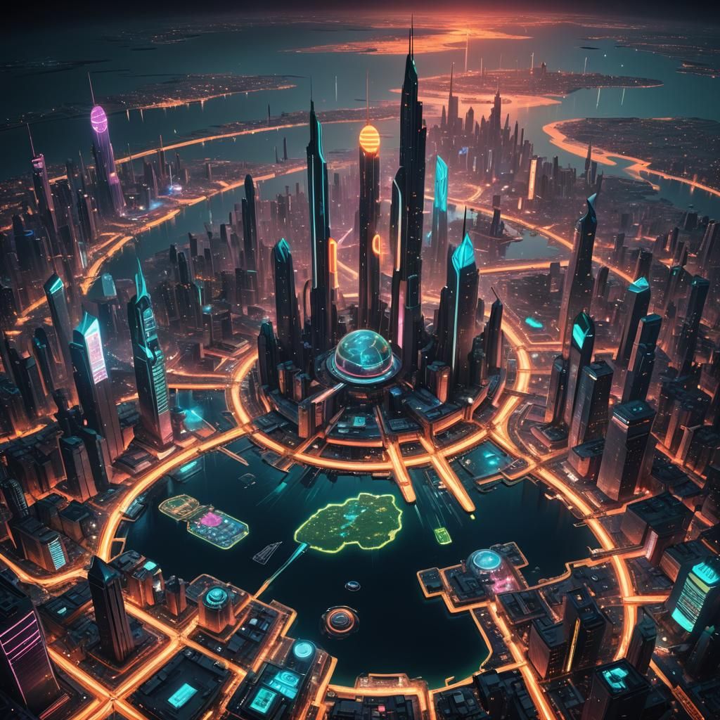 Neon Cyberpunk Cityscape on Pangaea Ultima