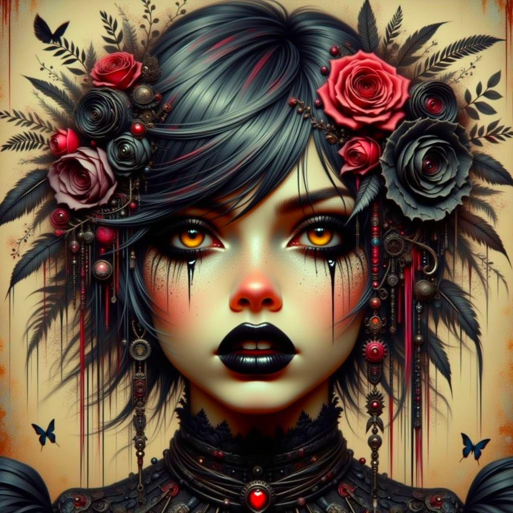 Gothic Punk Woman with Torn Heart in Romantic Style