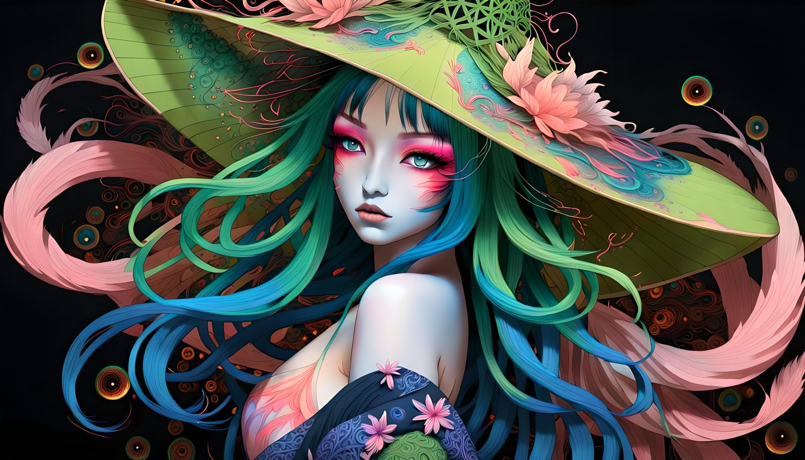 Kabuki Woman Portrait in Grayscale