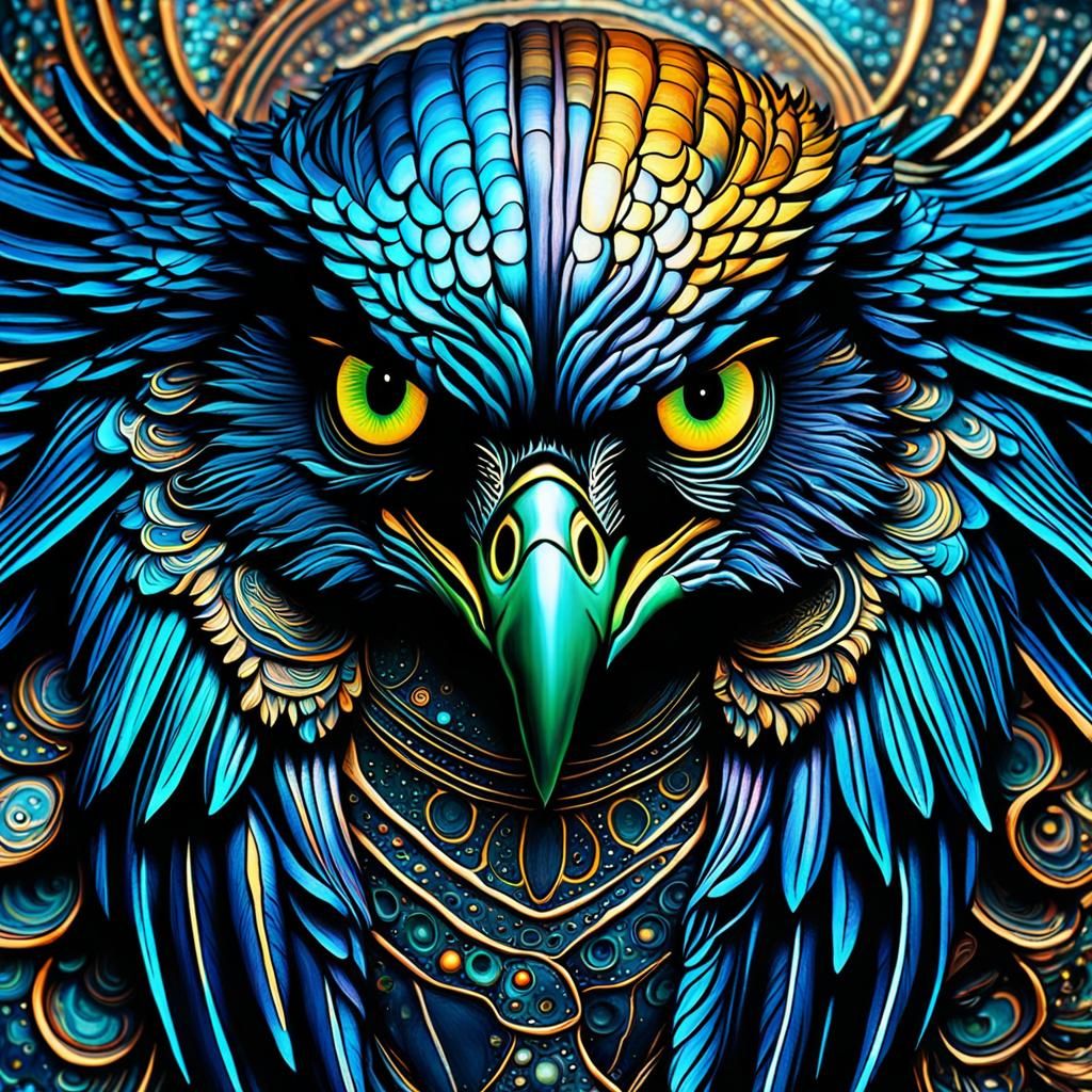 Psychedelic Hawk Spirit in Bioluminescent Colors