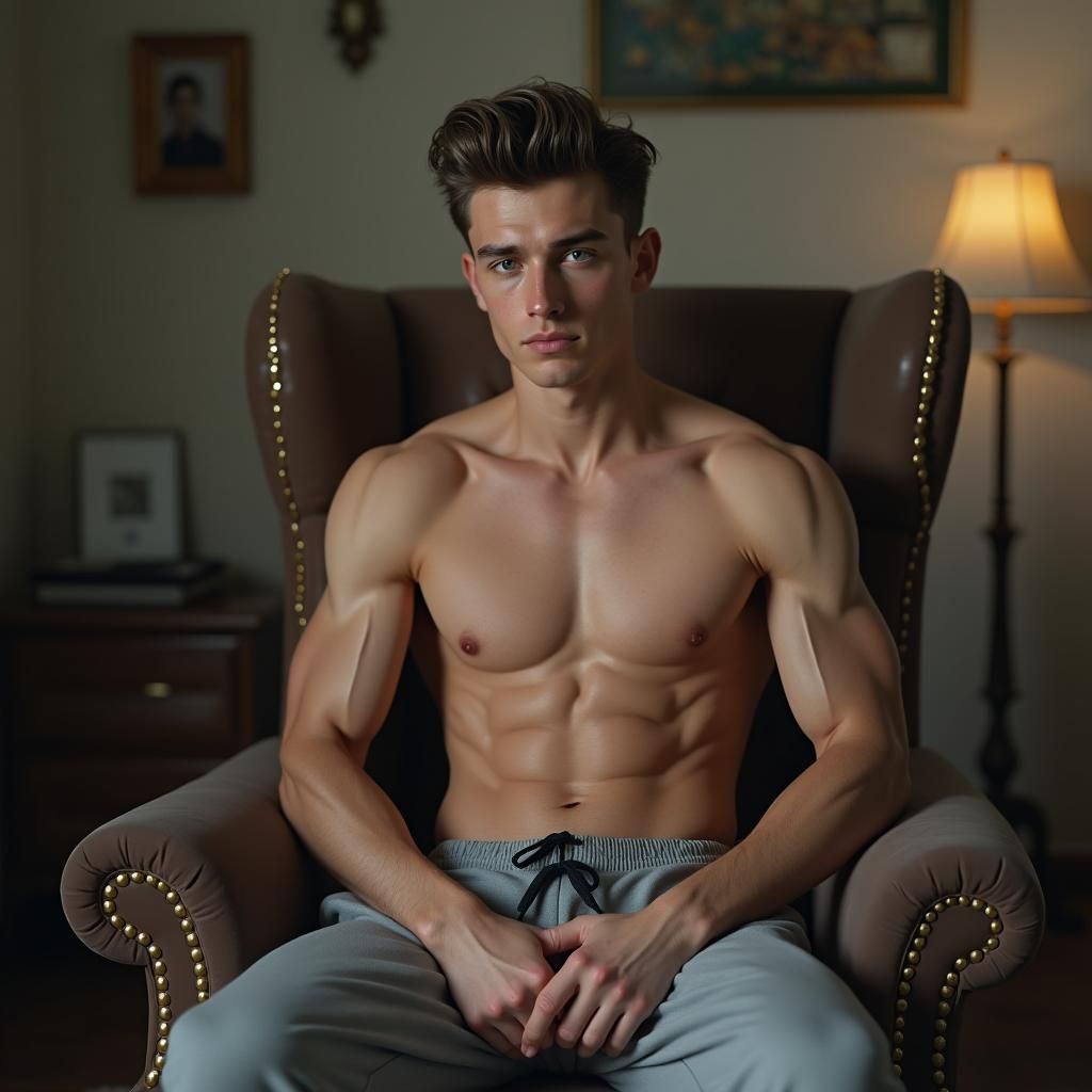 Photorealistic Portrait of a Young Man in Bedroom