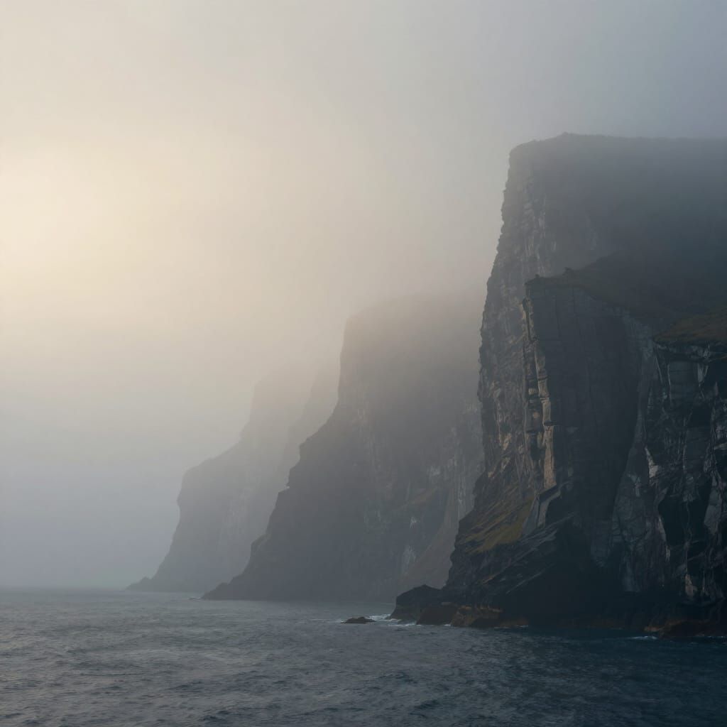 Misty Sea Cliffs at Dawn in Ethereal Landscape