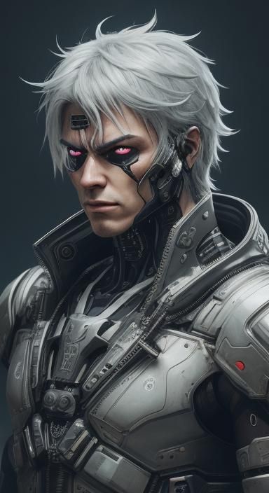 Cyberpunk Cyborg Portrait in Metallic Armor