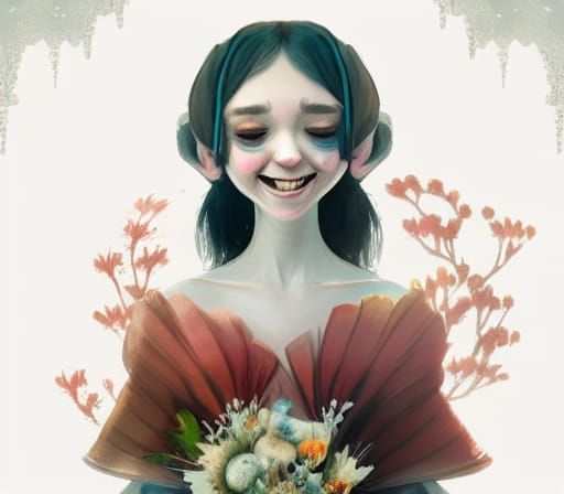 Anthropomorphic Fish Bride Smiles in Wedding Dress