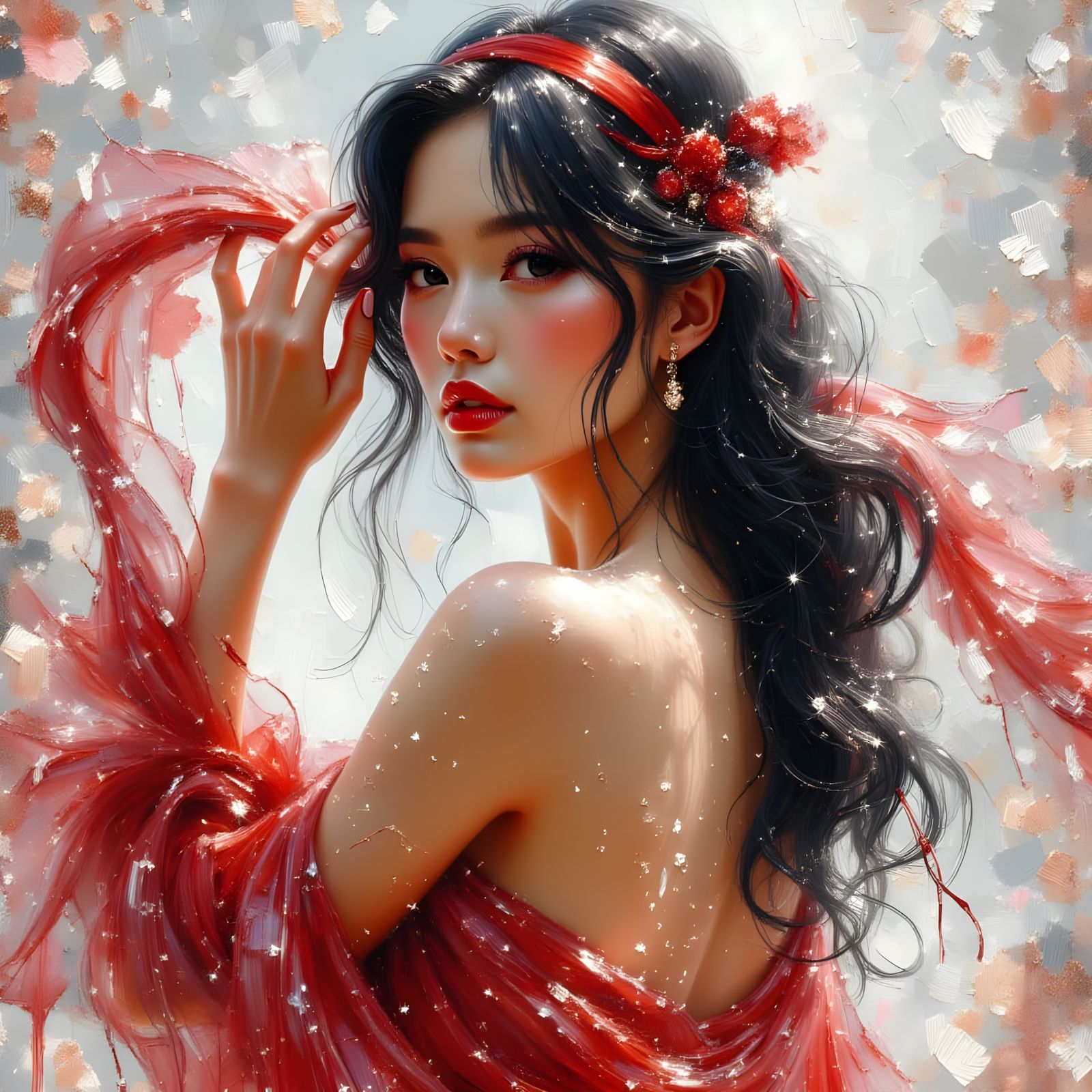 Ravishing Lady in Impasto Oil and Watercolor