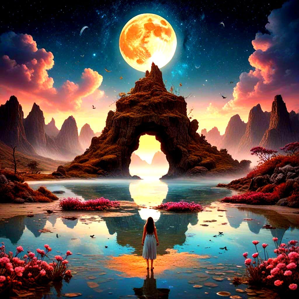 Dreamlike Landscape with Golden Desert and Floating Islands