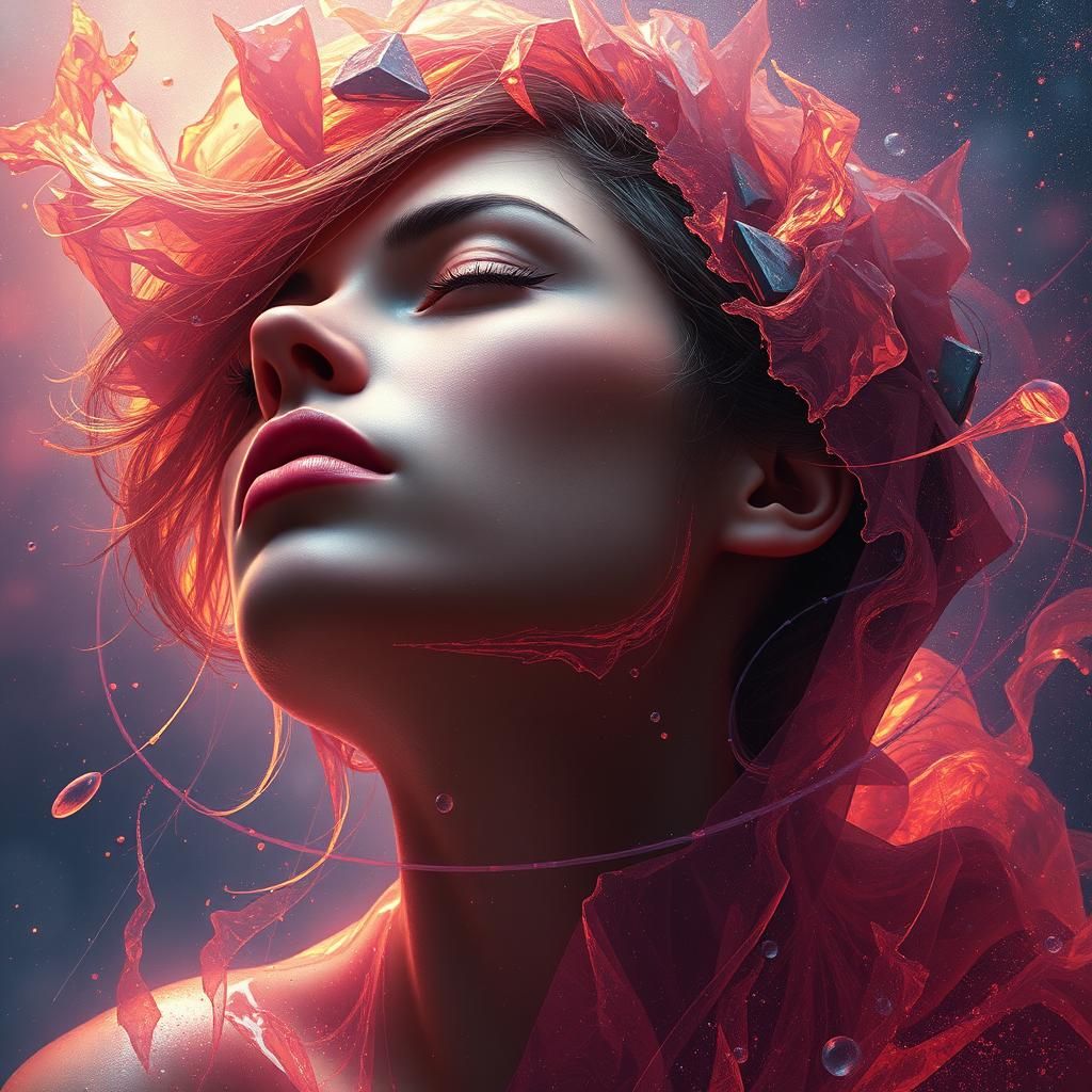 Cosmic Woman Portrait in Hyperdetailed Splash Art
