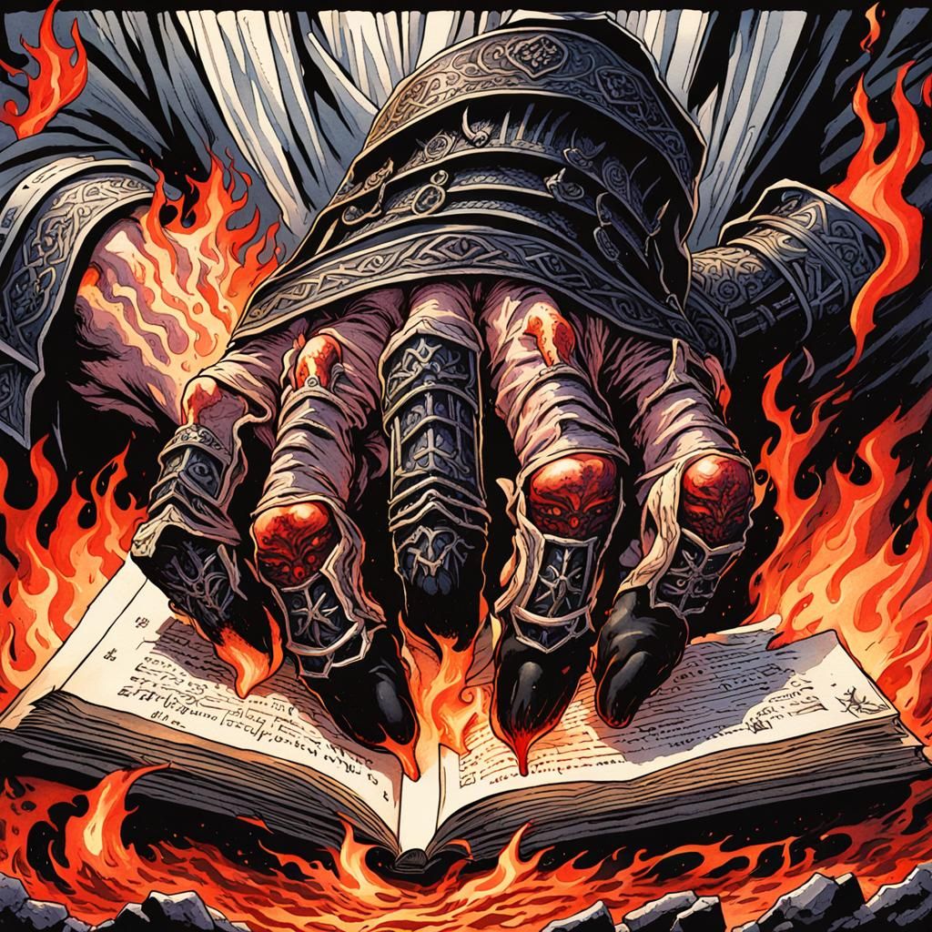 Enchanted Grimoire Burning in Crimson Flames