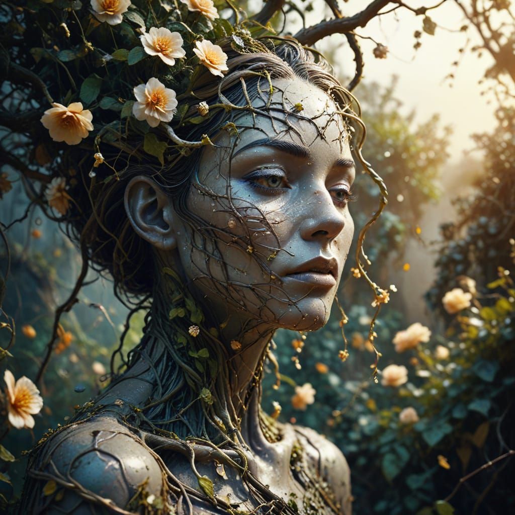 Surreal Enchanted Garden with Golden Hour Glow