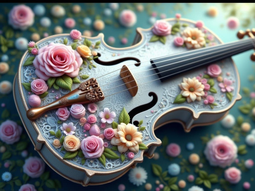 Whimsical Fantasy Violin in Pastel Hues with Fractal Pattern...