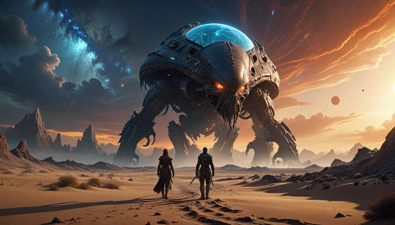 Alien Explorer Discovers Ancient Artifact in Nebula Sky