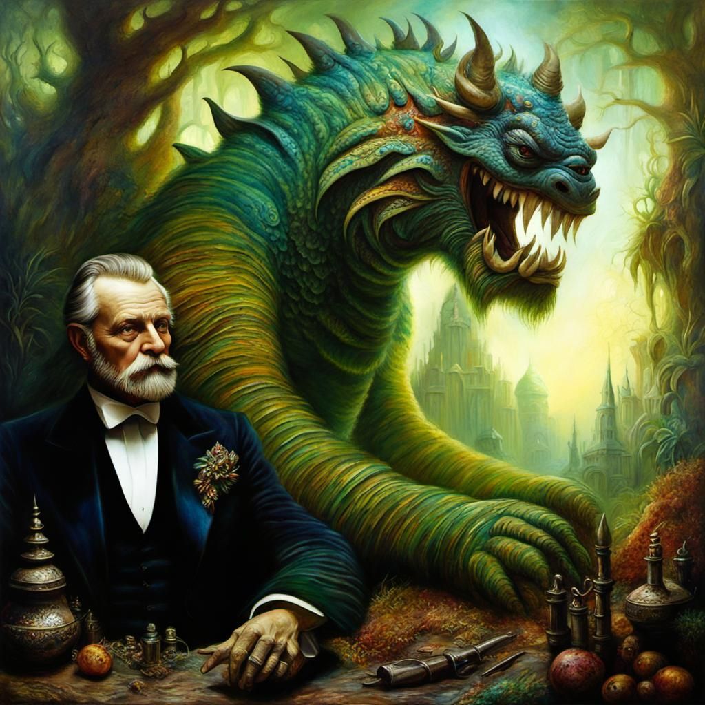 Detailed Monster Portrait in Art Nouveau Style