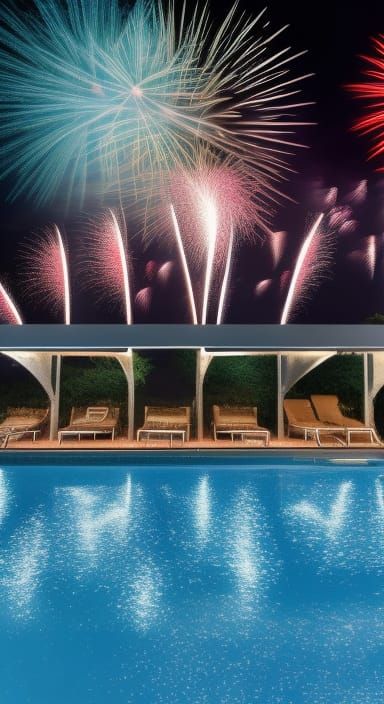 Swimming pool view of the fireworks