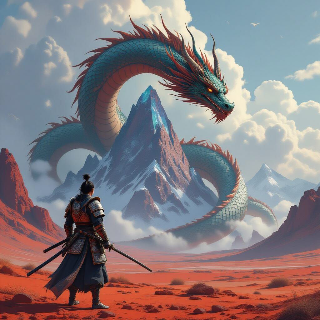 Samurai Warrior Meets Dragon on Alien Planet