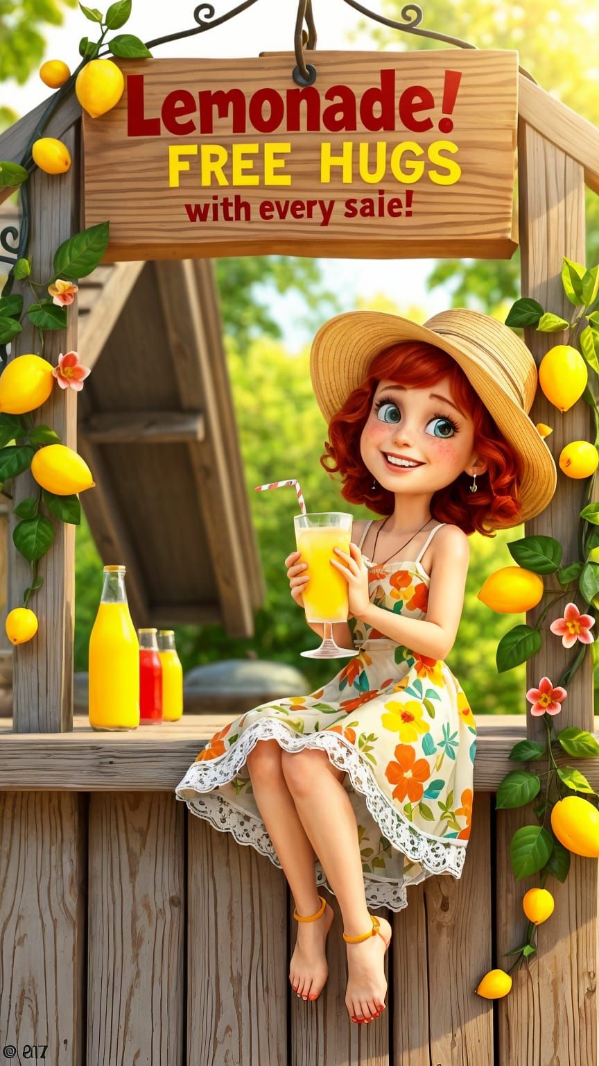 Joyful Lemonade Stand in Whimsical Disney Style