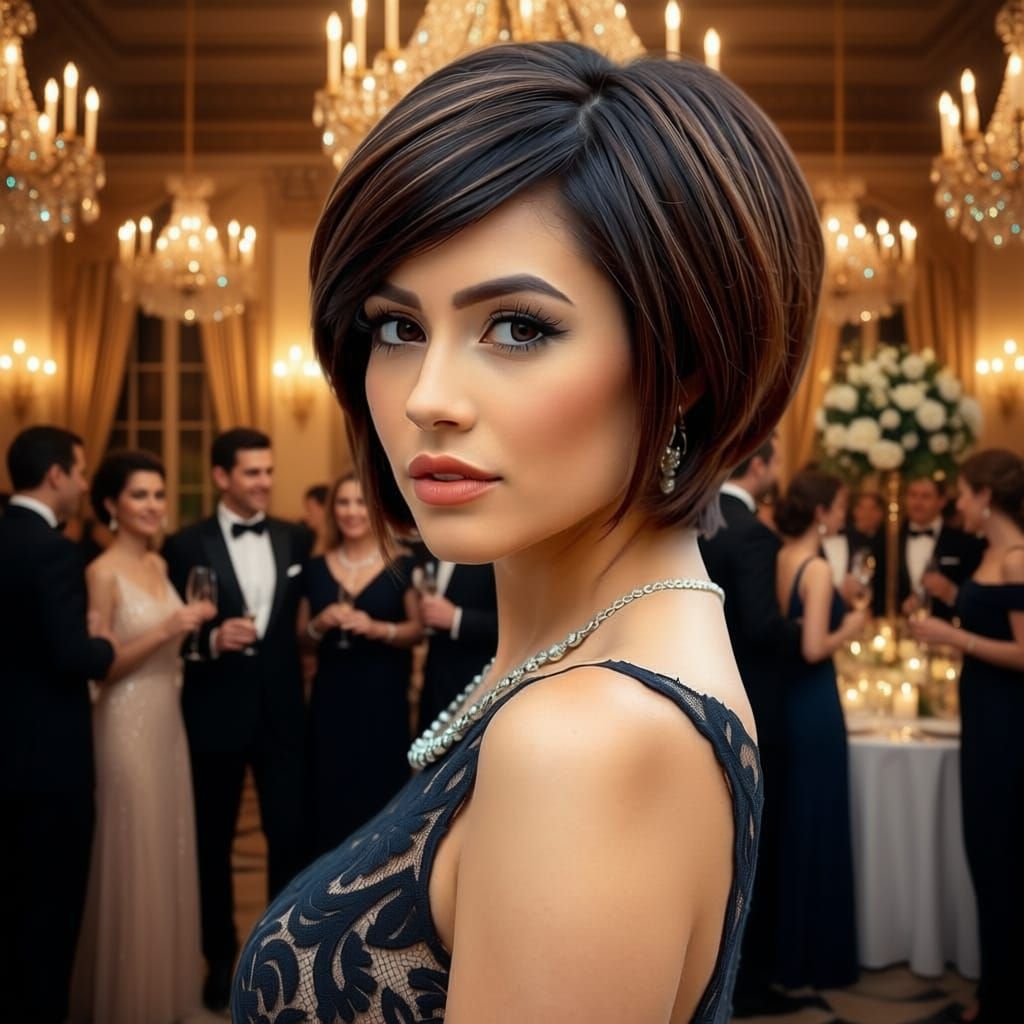 Woman in Black Lace Dress with Alluring Look