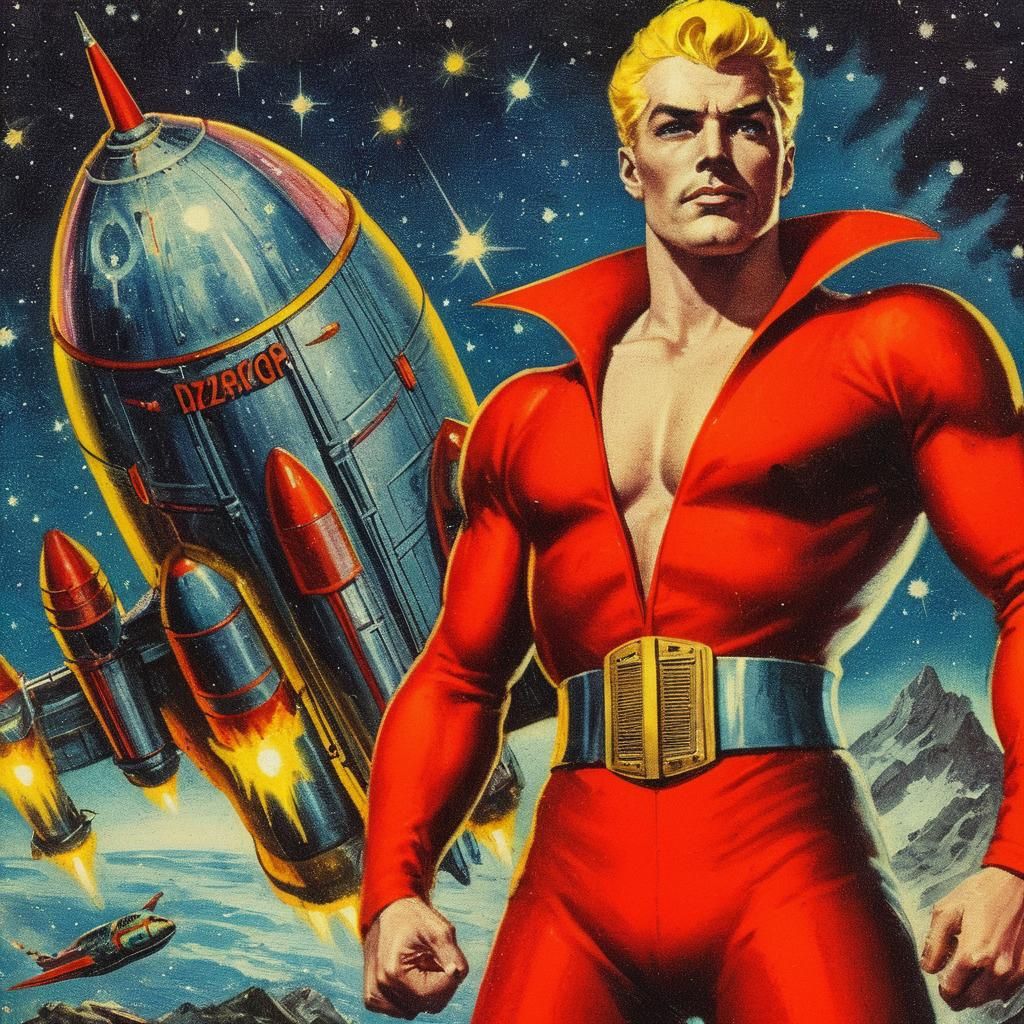 Retro Pulp Magazine Cover: Sci-Fi Hero in Space