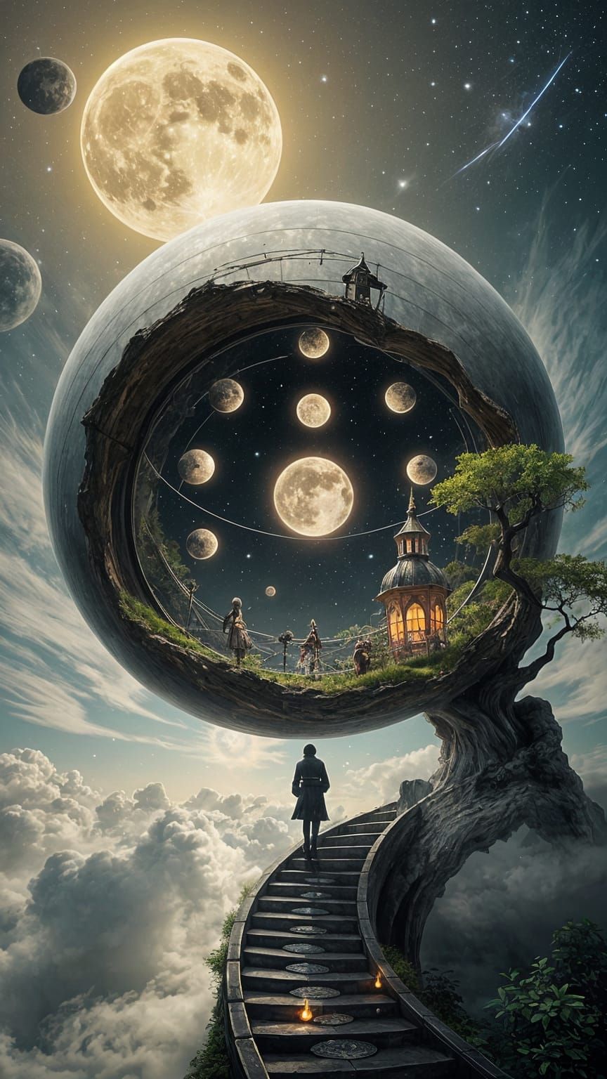 Dreamcore Observatory with Moon Phases and Bonsai