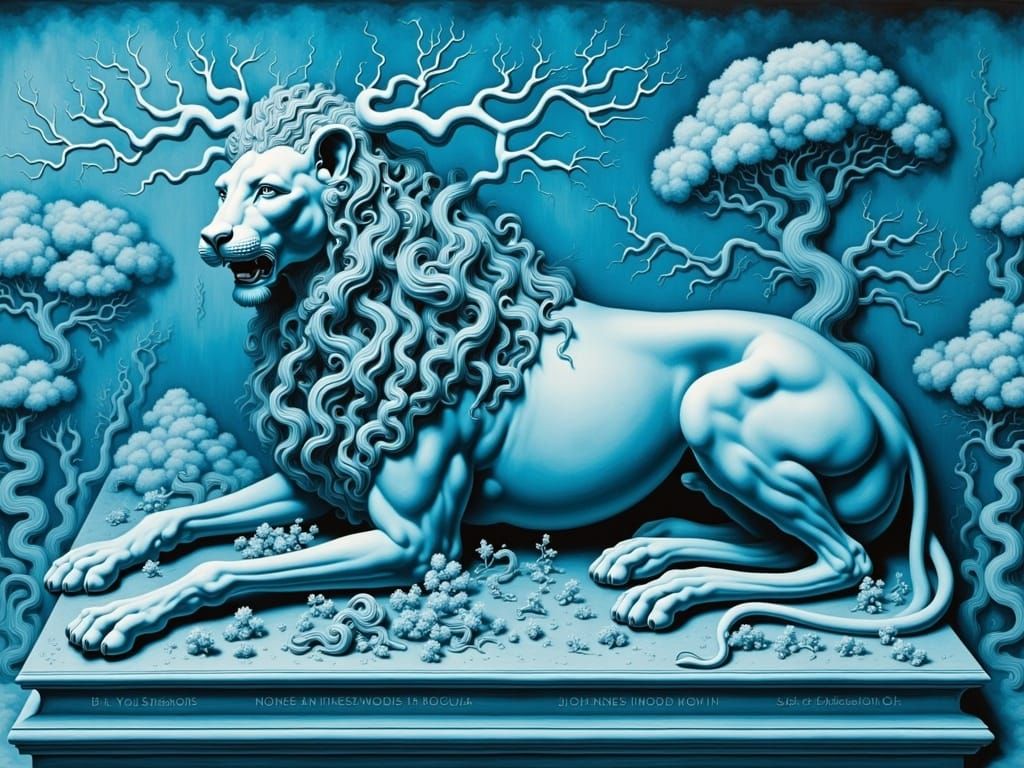 Surreal Sphinx Sculpture in Cerulean Blue