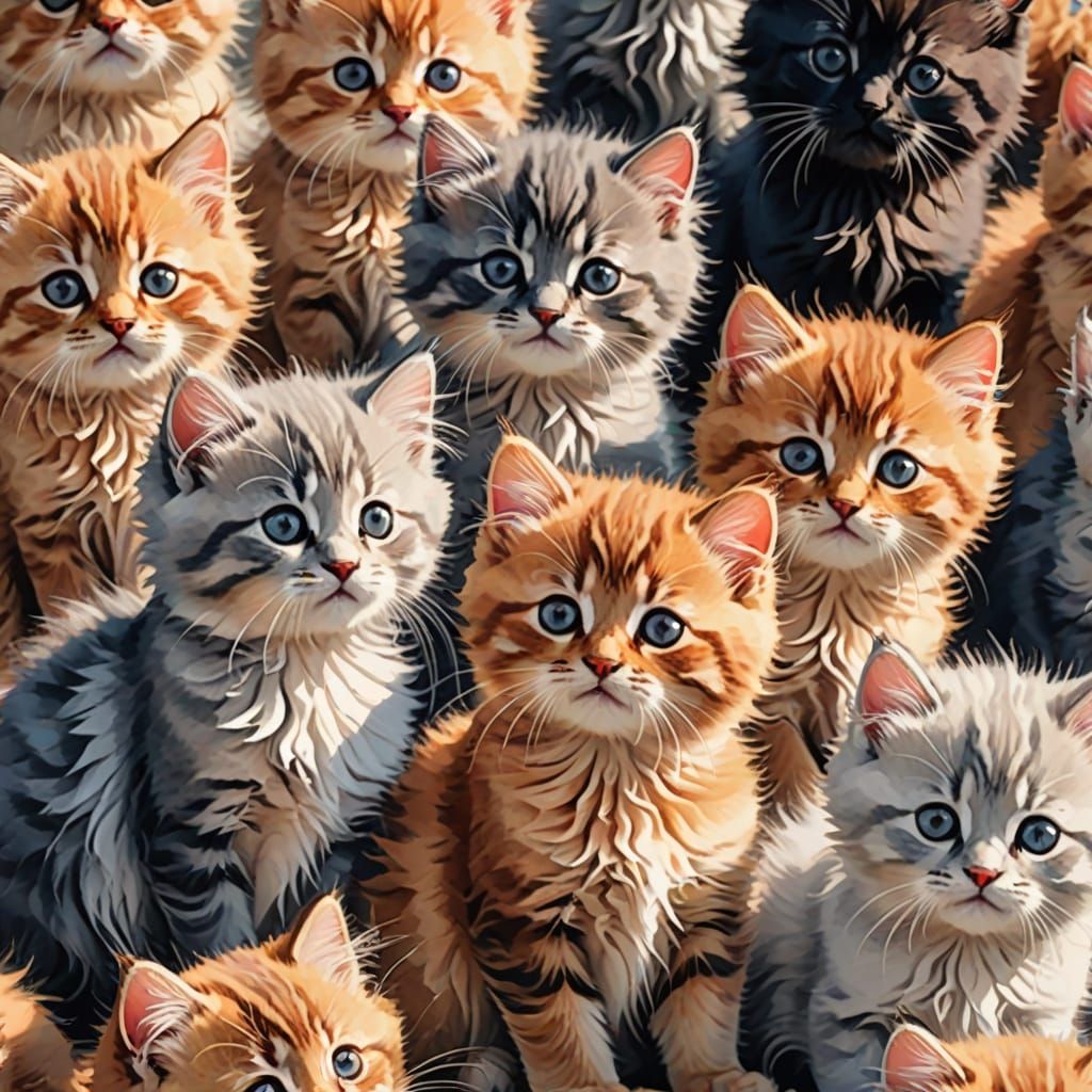 Playful Fluffy Kittens in Pastel Watercolor Style