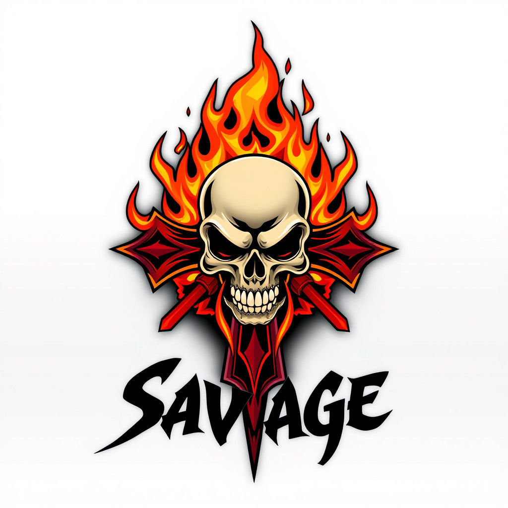 Queen Savage Logo with Skull Cross and Flames