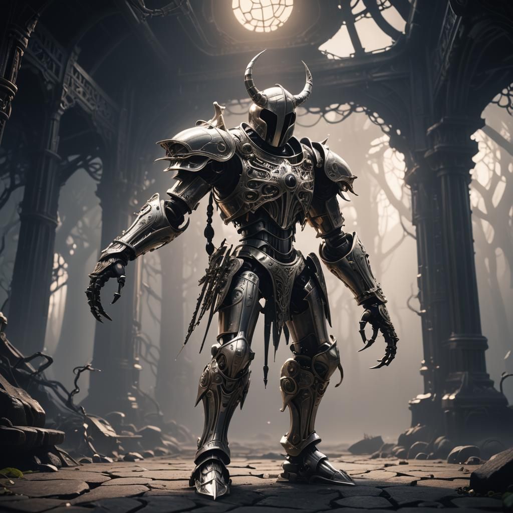 Mechanical Knight in Eerie Sci-Fi Environment