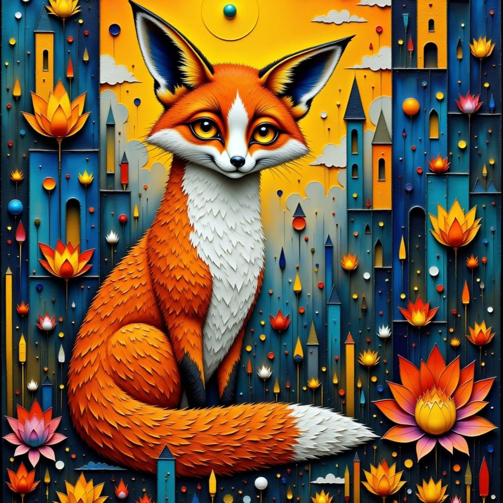 Ethereal Fox in a Vibrant Urban Dreamscape