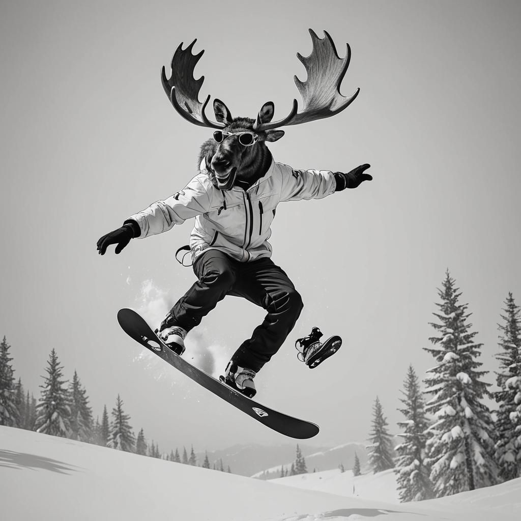 Snowboarder with Moose Head Does Backflip