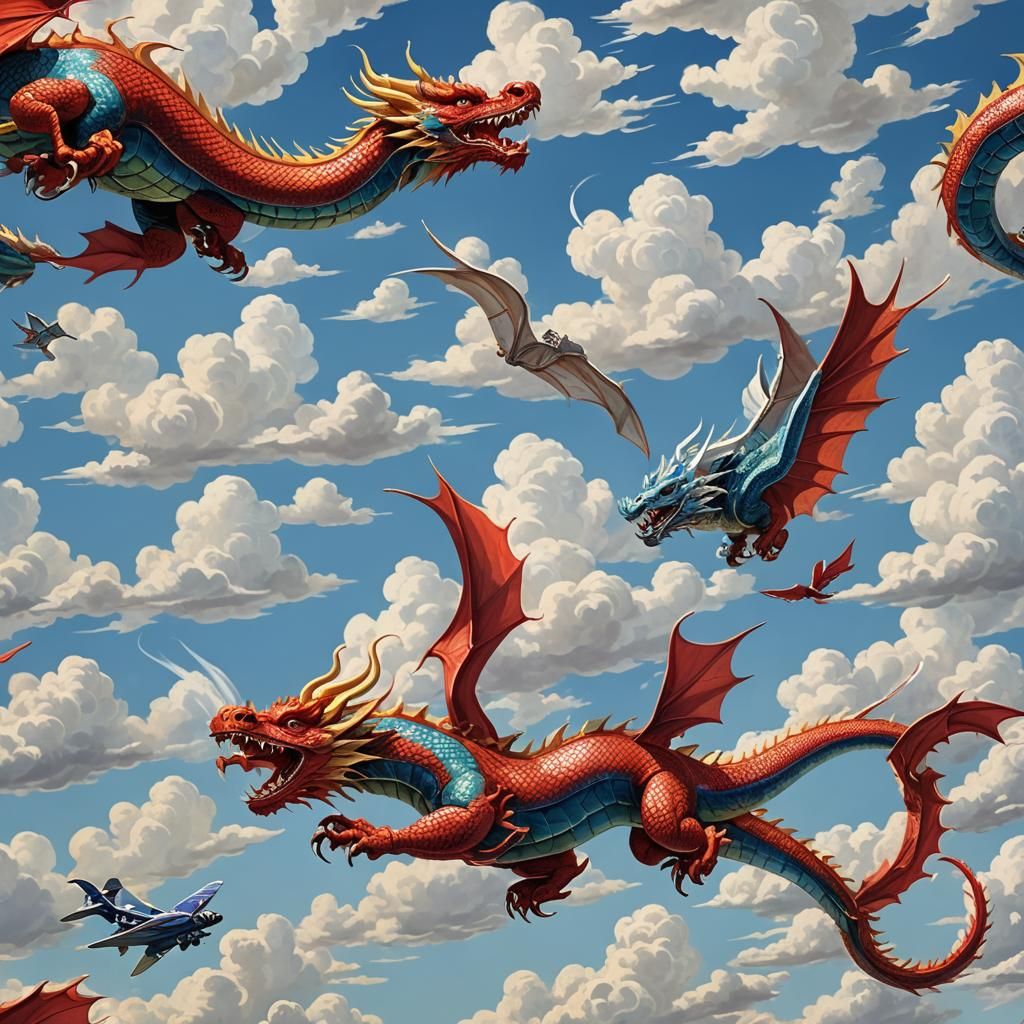 Red Dragon Soaring Over 1930s Racetrack