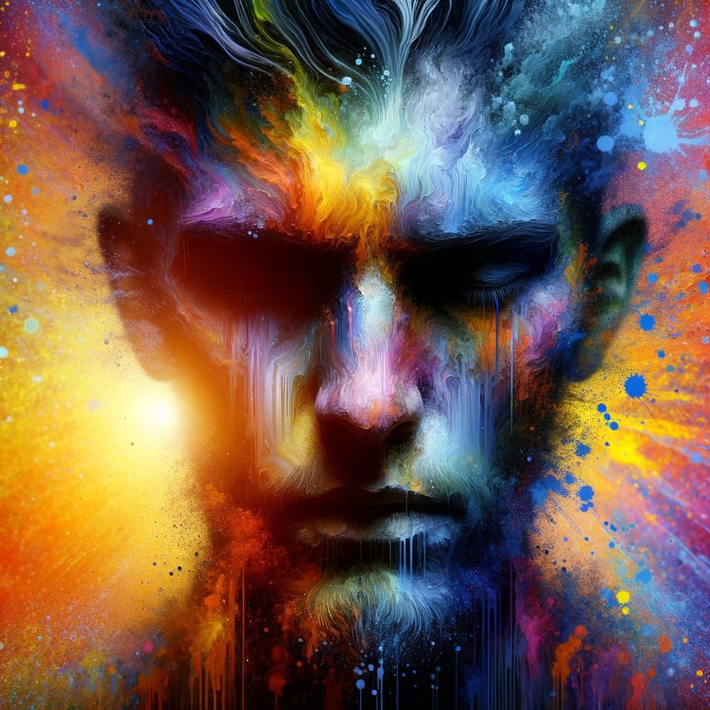 Hyperrealistic Portrait of a Depressed Individual in Vibrant...