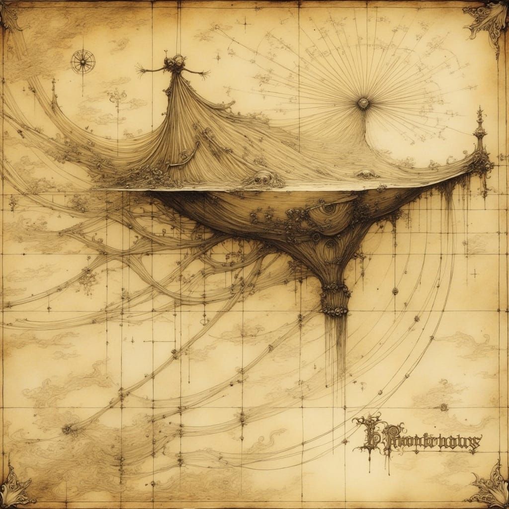 Ancient Flying Machine Schematics in Sepia Tone