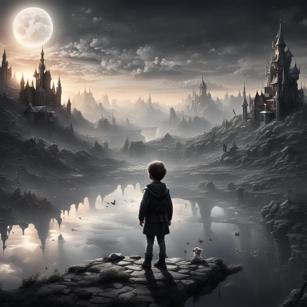 Ethereal Black and White Portrait of Dreamlike Child