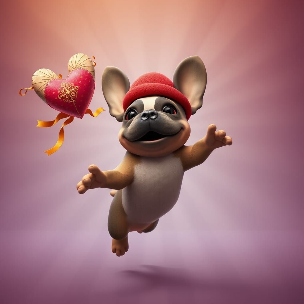 French Bulldog Reaches for Love: 3D Digital Art