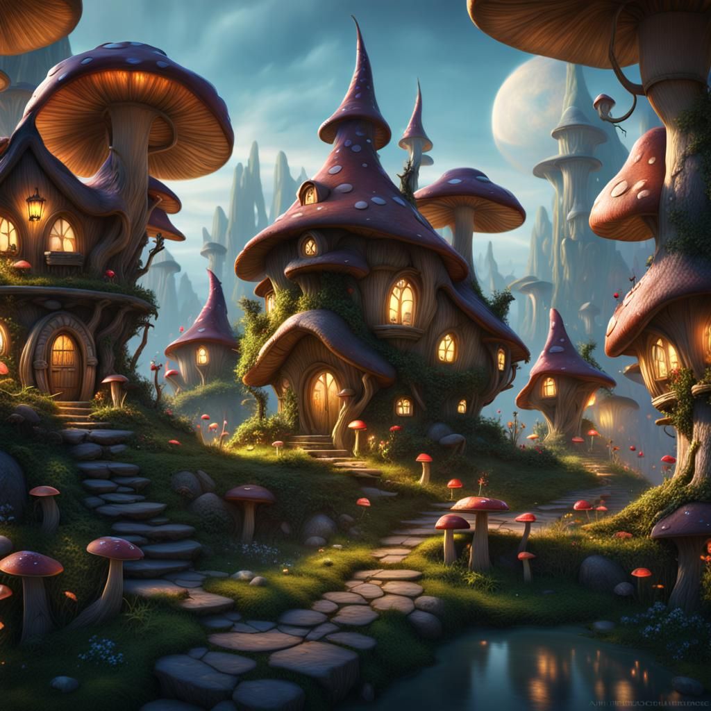 Magical Fairy Village in Detailed Matte Painting