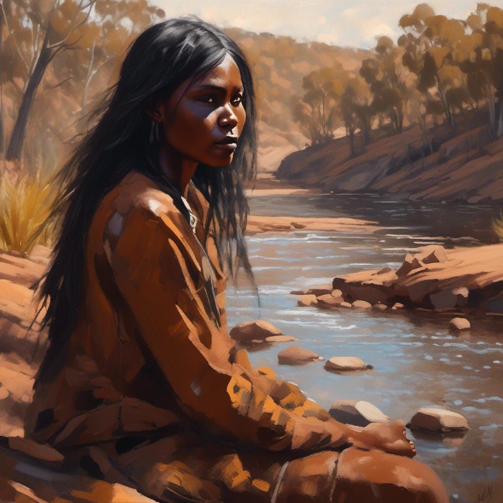Australian Indigenous Woman Portrait in Impressionist Style