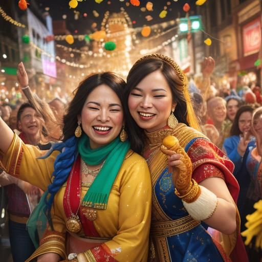 Joyful Wedding Celebration in Vibrant Oil Painting