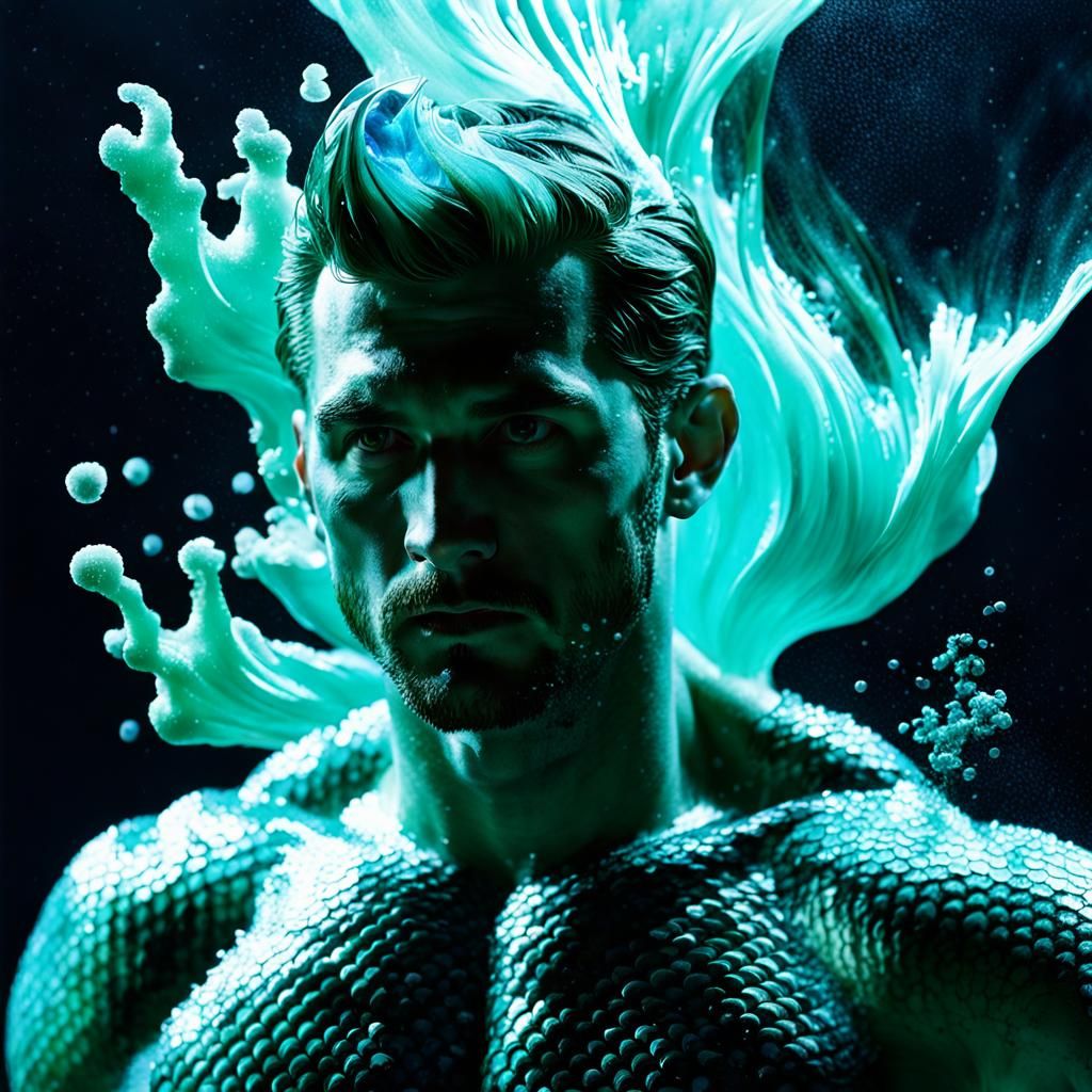 Male Mermaid Dissolving into Seafoam