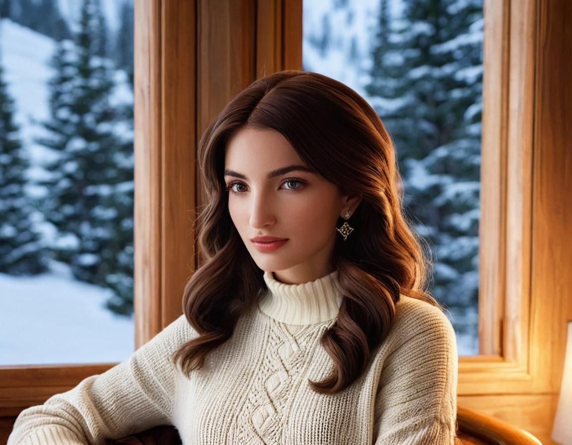 Cozy Winter Cabin Portrait in Earthy Watercolor Style