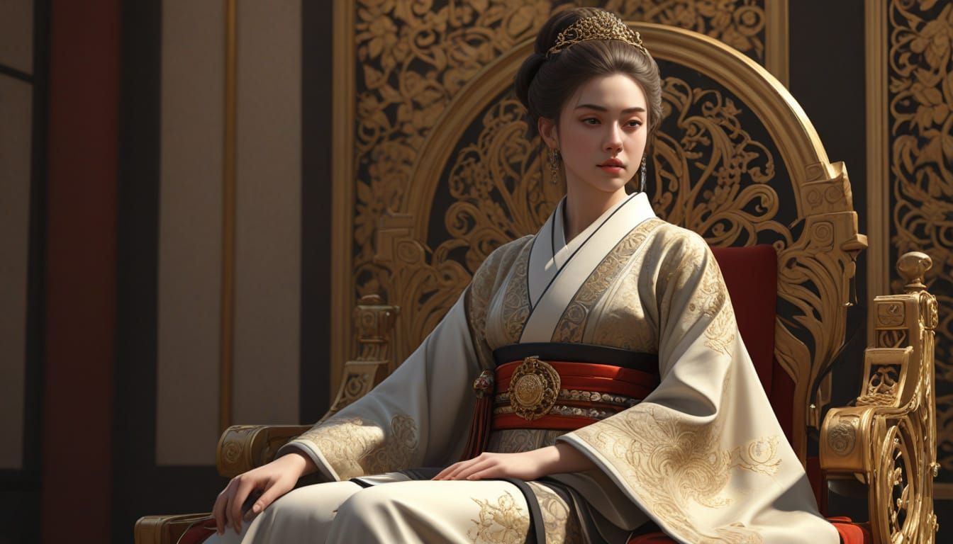 Young Empress on Throne in Japanese Imperial Room