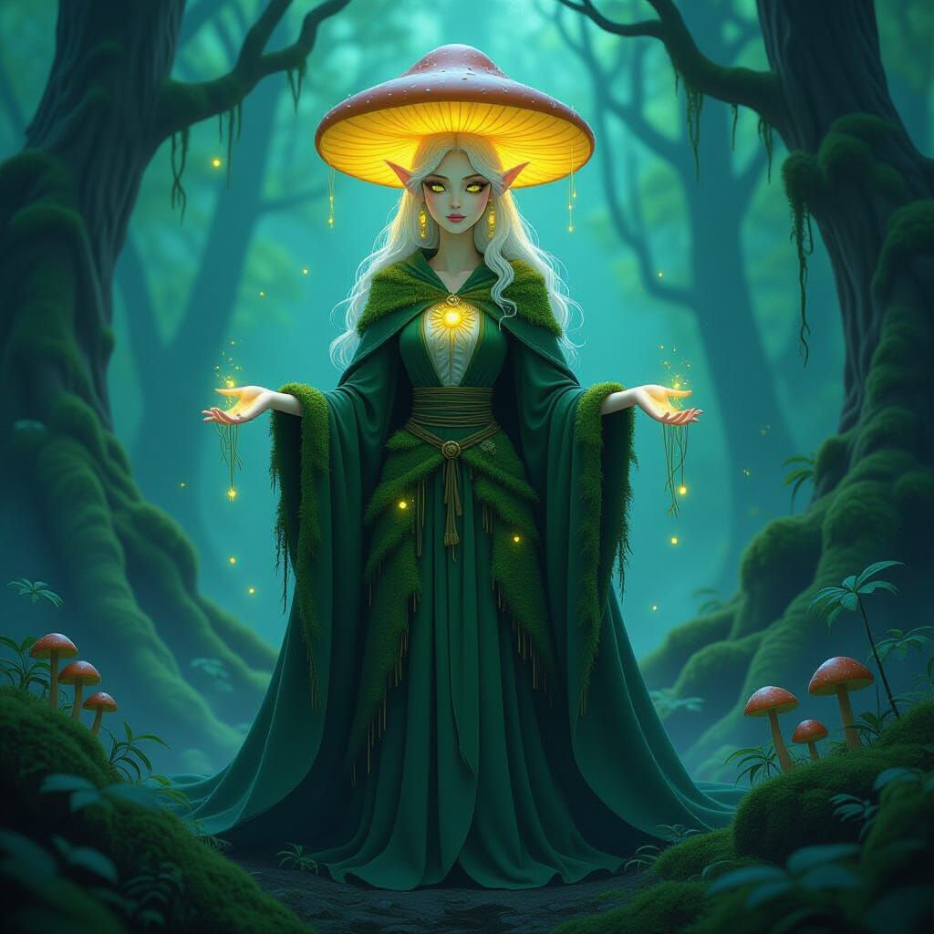 Mystical Plant Lady in Enchanted Forest, Ghibli-esque