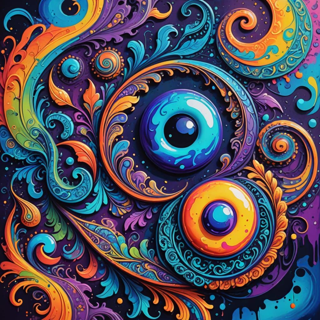 Intricate Graffiti Art in Vibrant Yin and Yang Symbol