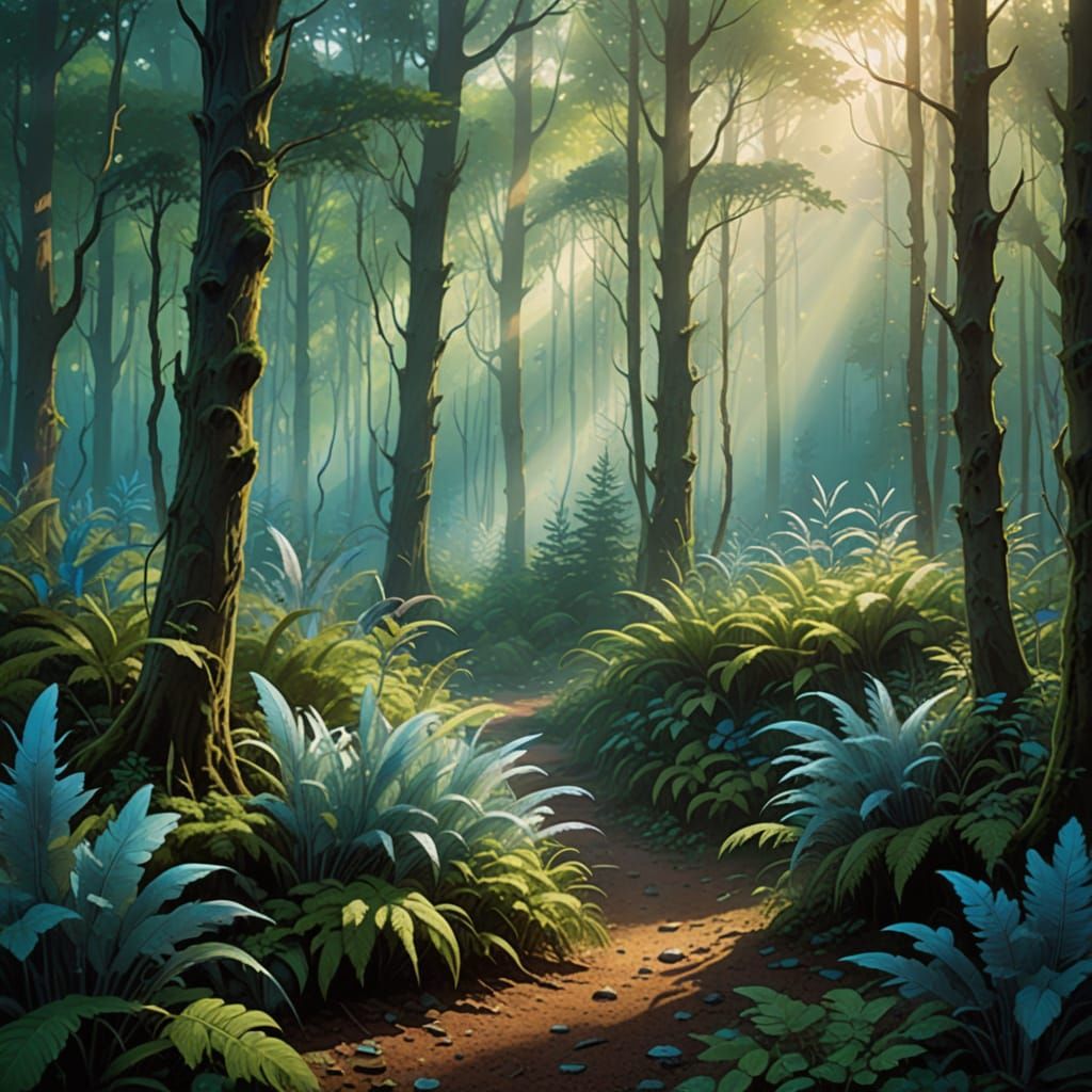 Whimsical Iridescent Forest in a Dreamlike Fantasy World