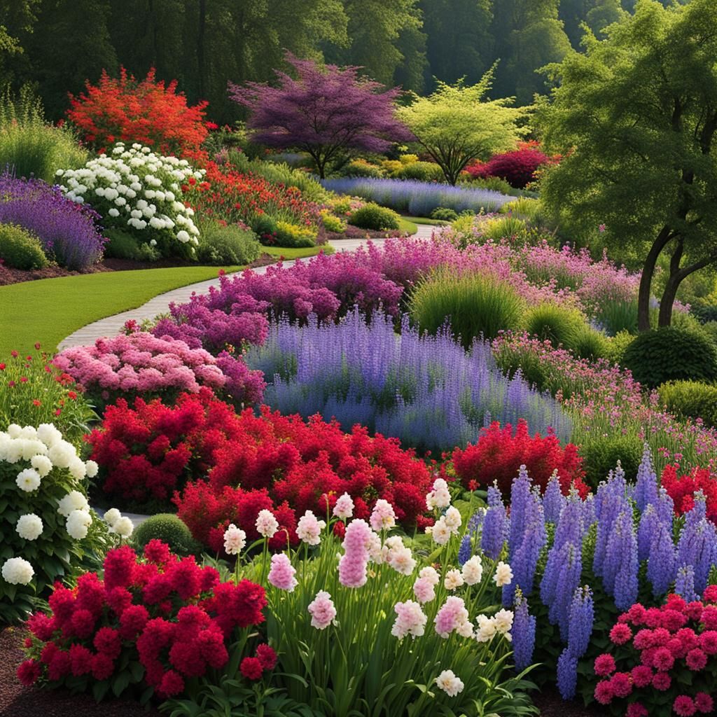 Enchanting Garden Scene with Girl and Butterflies