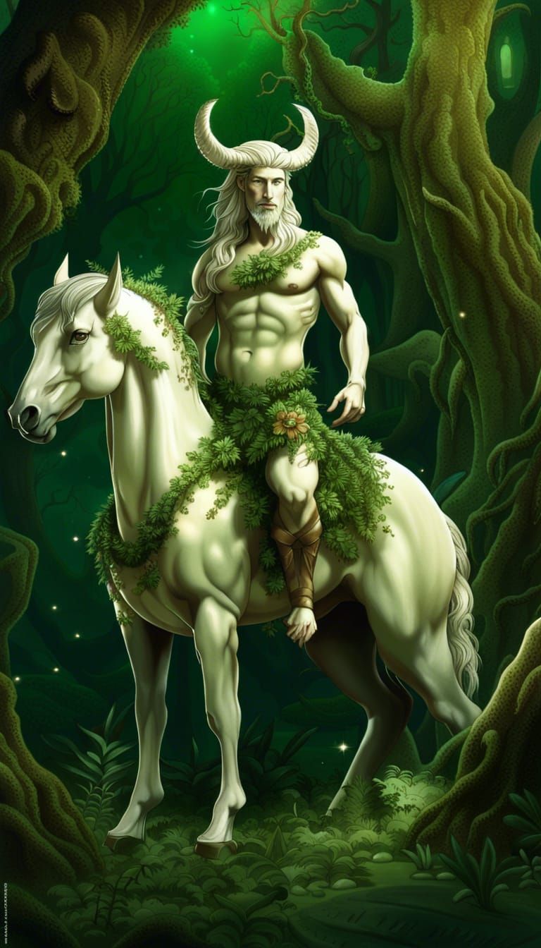 Centaur in Ivory Forest: Maximalist Digital Painting
