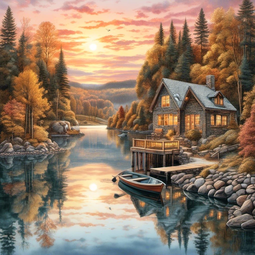 Spring Sunrise Over Conesus Lake: Watercolor Painting