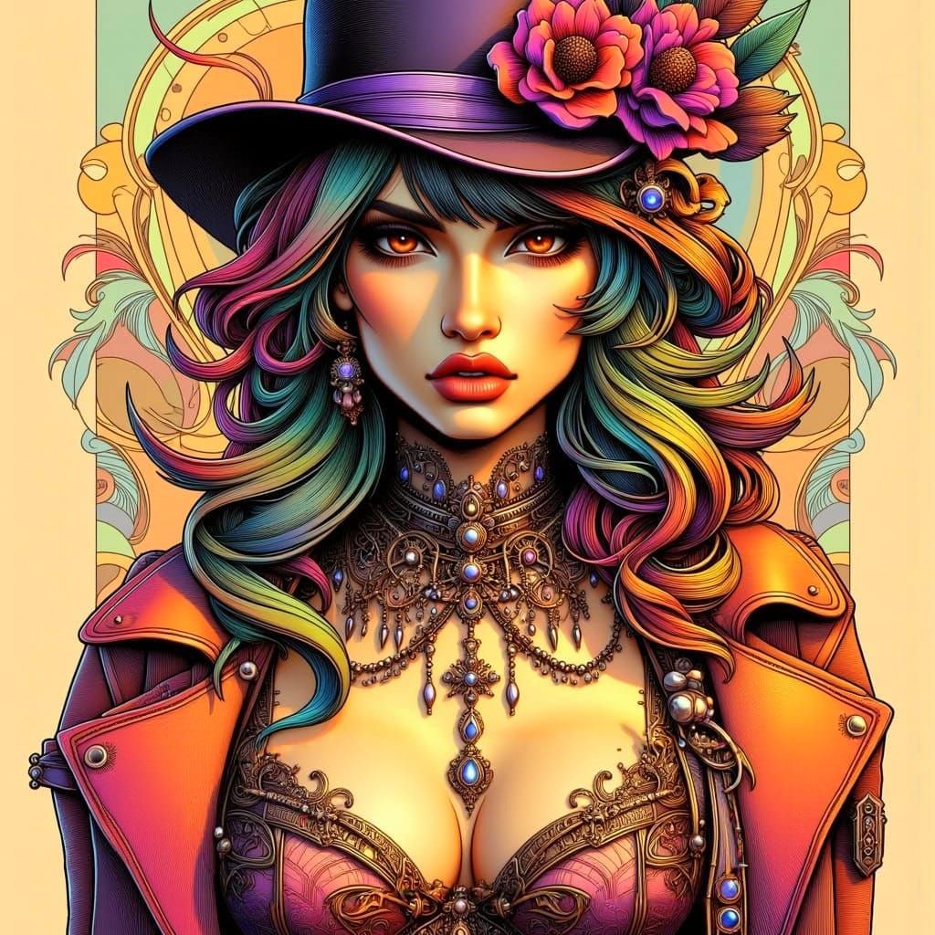 Steampunk Gunslinger in Art Nouveau Style