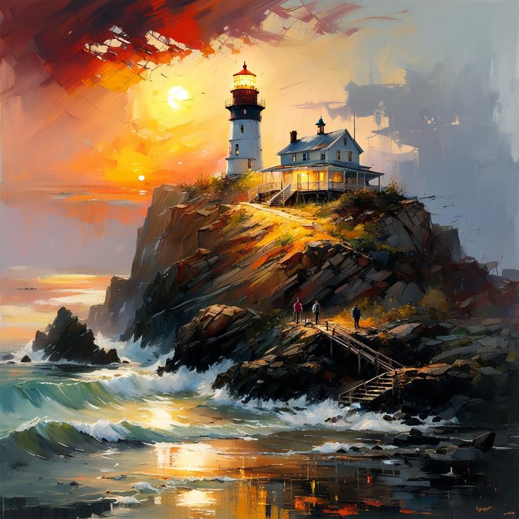 Lighthouse Sunset: Detailed Matte Painting